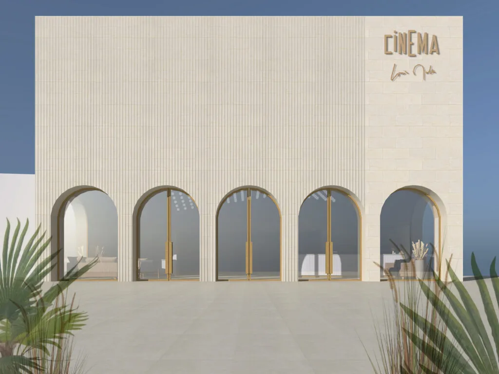 Modélisation 3D de la façade en pierre naturelle cannelée du cinéma Louis Malle à Prayssac